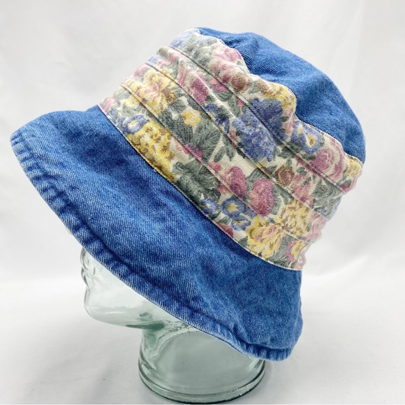 Vintage 90’s Floral Print Blue Jean Denim Bucket Hat - Picture 4 of 7